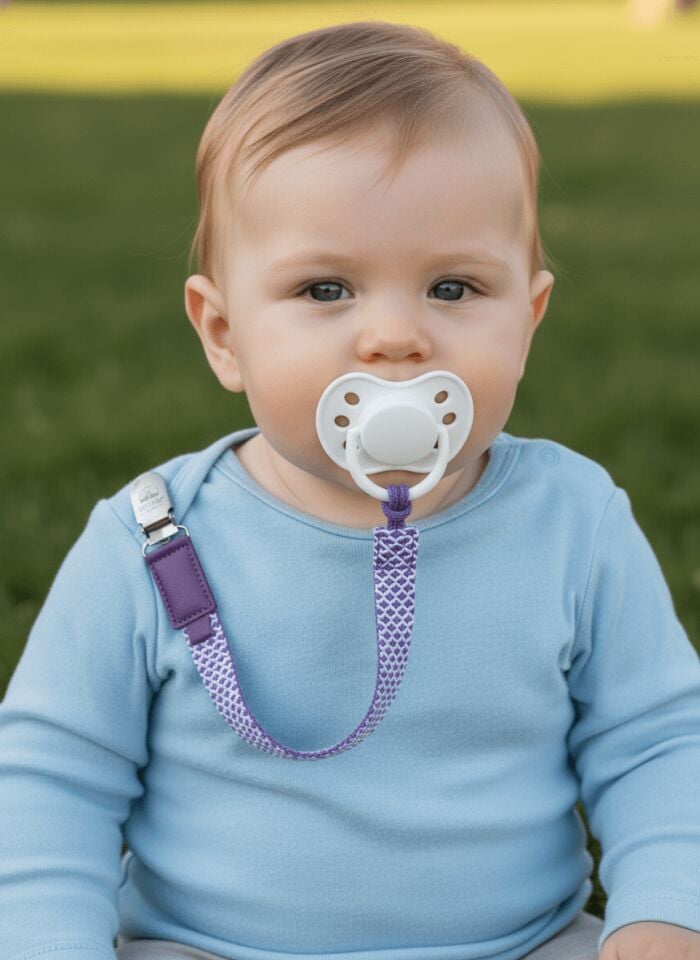 Emzik Askısı – Lila Pamuk Dokuma | Paslanmaz Çelik Klips