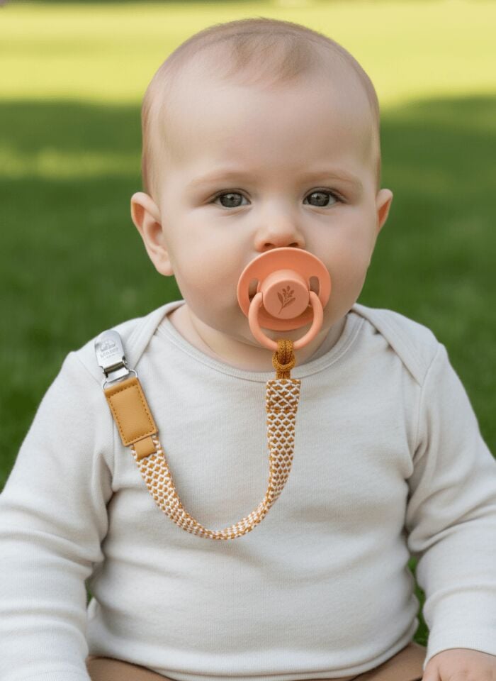 Emzik Askısı – Sarı Pamuk Dokuma | Paslanmaz Çelik Klips