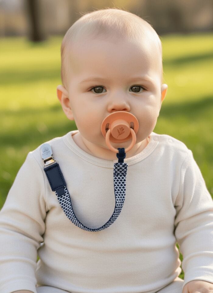 Emzik Askısı – Lacivert Pamuk Dokuma | Paslanmaz Çelik Klips