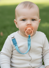 Emzik Askısı – Mavi Pamuk Dokuma | Paslanmaz Çelik Klips