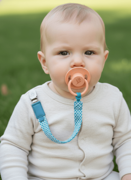 Emzik Askısı – Mavi Pamuk Dokuma | Paslanmaz Çelik Klips